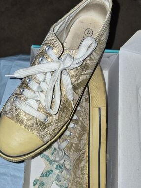 Gold Metallic Lace-Up Women's Sneakers